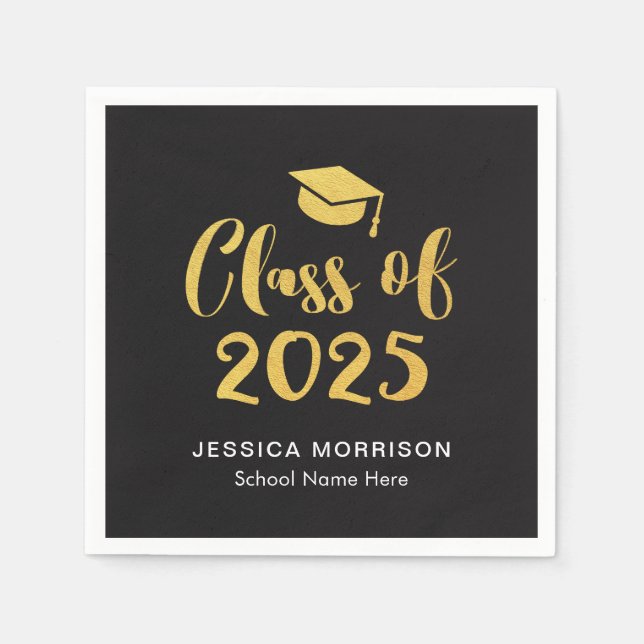Serviette En Papier Gold Script Class of 2025 Graduation Party (Devant)