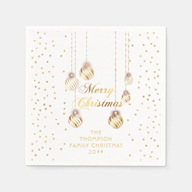 Serviette En Papier Gold Script Confetti White Family Christmas Balls (Devant)