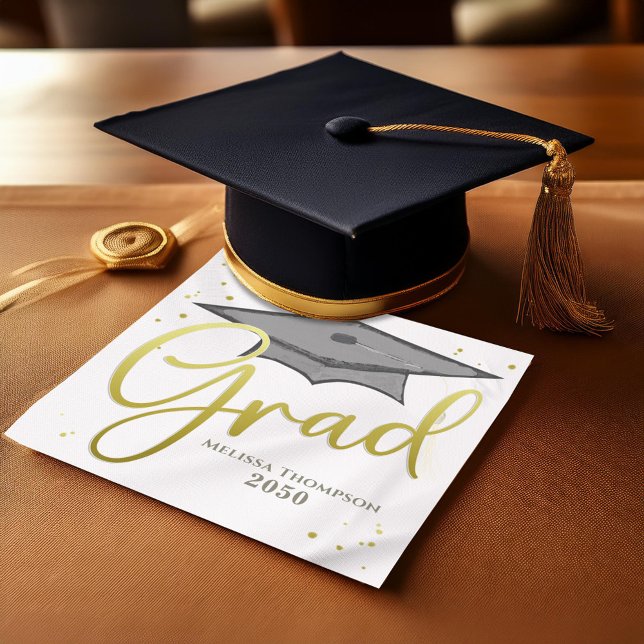 Serviette En Papier Gold Script Graduation Party personnalisé (Graduation gold script custom napkin)
