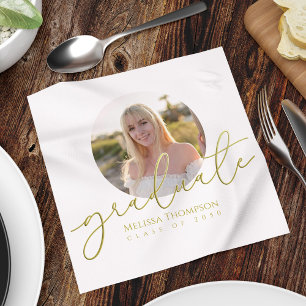 Serviette En Papier Gold Script Graduation Party Photo personnalisée