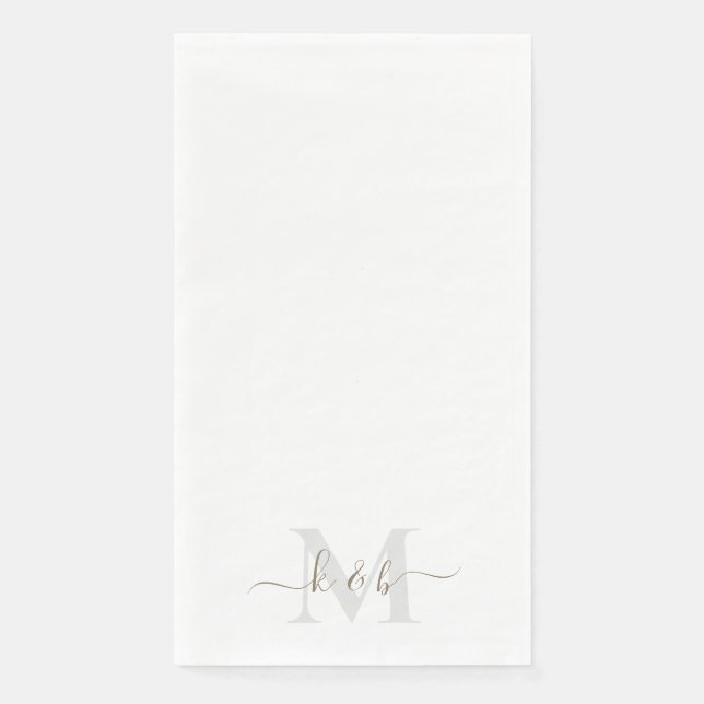 Serviette En Papier Gold Script Monogramme Mariage élégant (Devant)