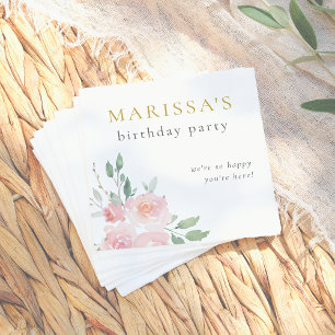 Serviette En Papier Gold Script peint Floral fête d'anniversaire