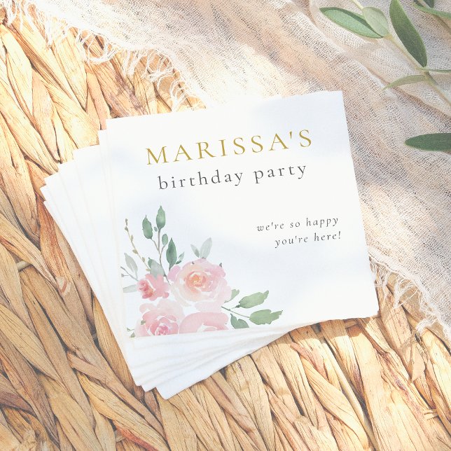 Serviette En Papier Gold Script peint Floral fête d'anniversaire (Créateur téléchargé)