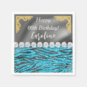 Serviette En Papier Gold Silver Foil & Light Blue Zebra Imprimer Anniv