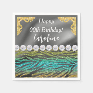 Serviette En Papier Gold Silver Foil & Turquoise Zebra Imprimer Annive