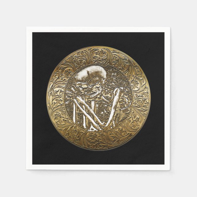Serviette En Papier Gold Skeleton Skull Vintage (Devant)