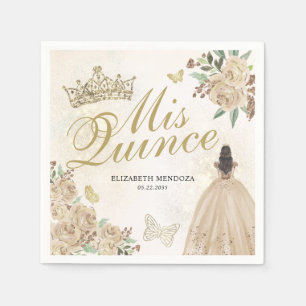 Serviette En Papier Gold Sparkel Floral Princess Quinceañera Anniversa