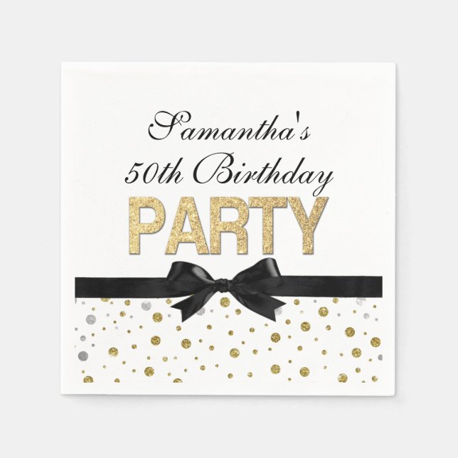 Serviette En Papier Gold Sparkle Confetti 50e anniversaire fête (Devant)