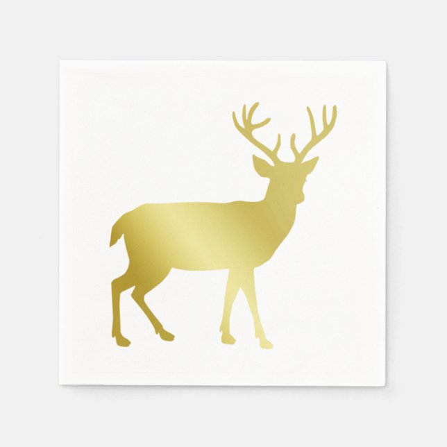 Serviette En Papier Gold Stag Deer Christmas (Devant)