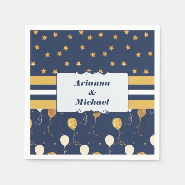 Serviette En Papier Gold Star Balloons Marine Personnalisé (Devant)