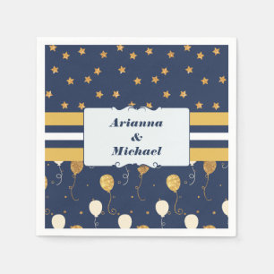 Serviette En Papier Gold Star Balloons Navy Personnalisation des noms