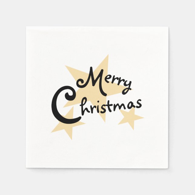 Serviette En Papier Gold Star Joyeux Noël sur blanc (Devant)