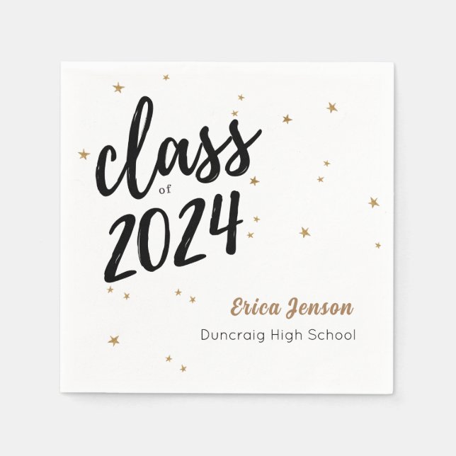 Serviette En Papier Gold Star Nom personnalisé Graduation Party Napkin (Devant)