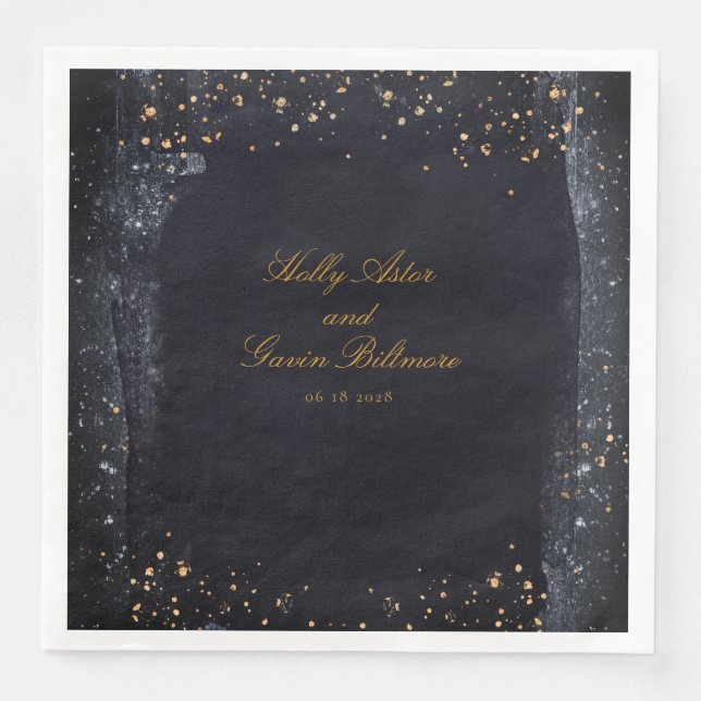 Serviette En Papier Gold Starry Night Black & Gold Mariage élégant (Devant)