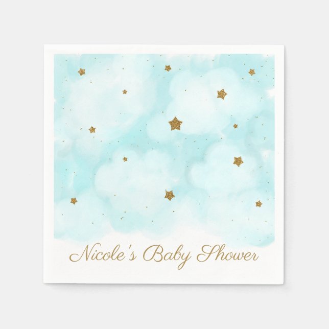 Serviette En Papier Gold Stars & Blue Sky Clouds Baby shower Party (Devant)