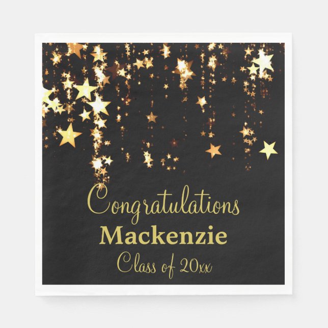 Serviette En Papier Gold Stars Graduation (Devant)