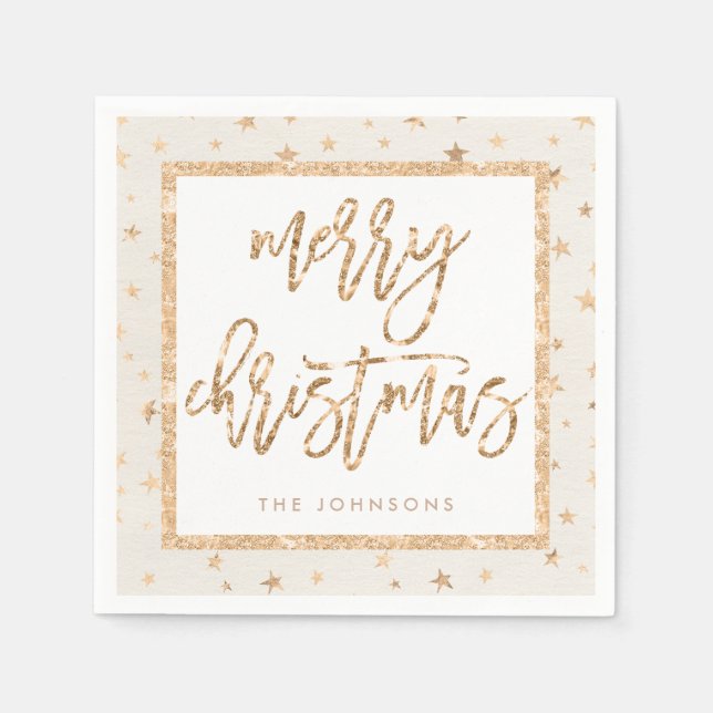 Serviette En Papier Gold Stars Joyeux Noël Crème Papier Napkins (Devant)