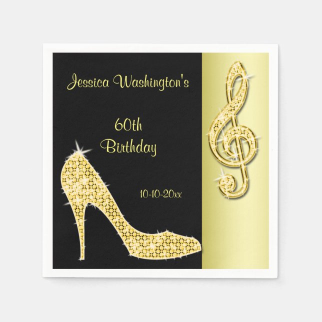 Serviette En Papier Gold Stiletto & Treble Cleft 60e anniversaire (Devant)