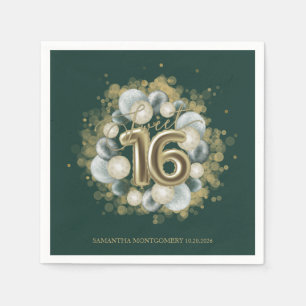 Serviette En Papier Gold Sweet 16 Anniversaires Balloons Party Emerald