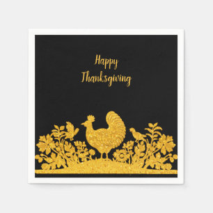 Serviette En Papier Gold Thanksgiving Turquie Floral Napkins