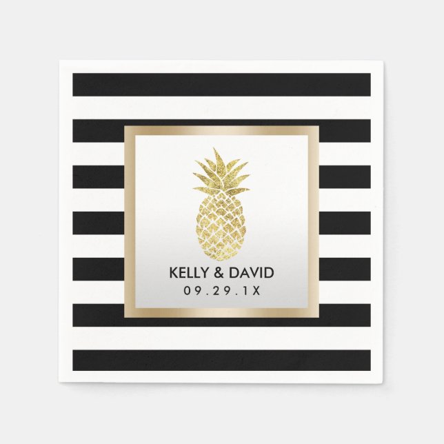 Serviette En Papier Gold Tropical Ananas Moderne Mariage (Devant)