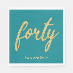 Serviette En Papier Gold Turquoise 40 Anniversaire Parties scintillant