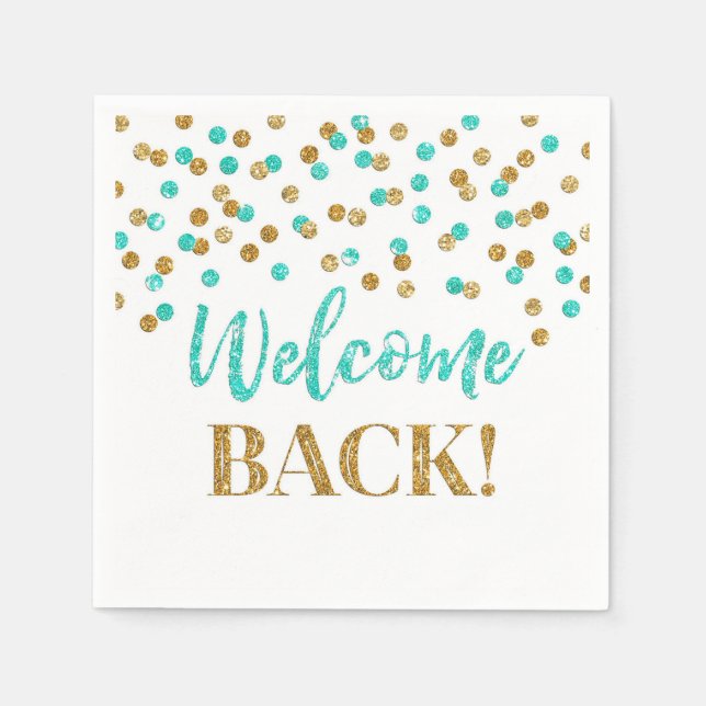 Serviette En Papier Gold Turquoise Confetti Accueil Retour serviettes (Devant)