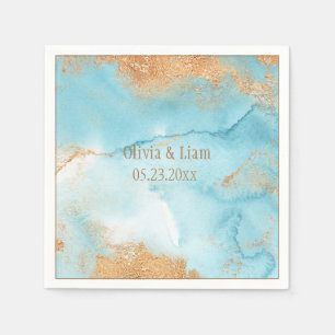 Serviette En Papier Gold Turquoise Nom Abstrait Mariage moderne