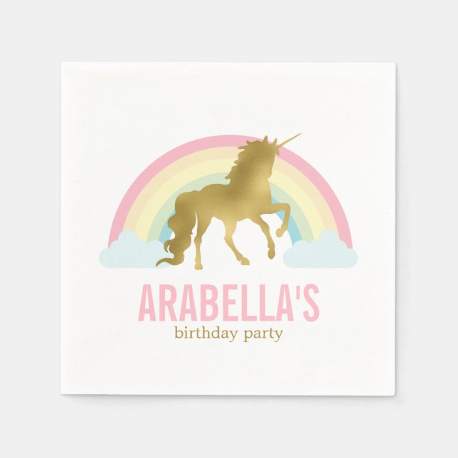 Serviette En Papier Gold Unicorn Girls Birthday Party (Devant)