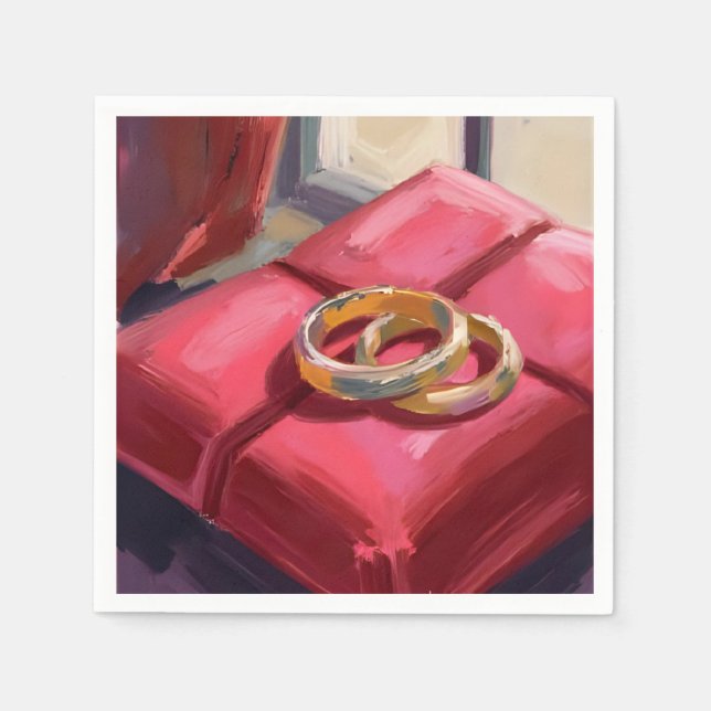 Serviette En Papier Gold Wedding Rings Watercolor Painting Red (Devant)
