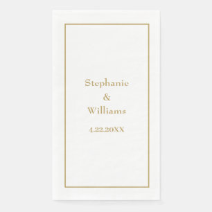 Serviette En Papier Gold White Elegant Classic Nom Mariage Minimal