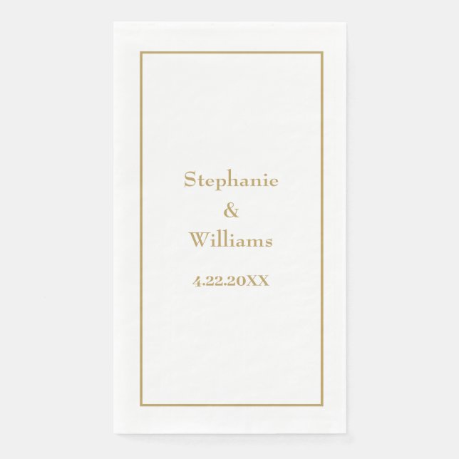 Serviette En Papier Gold White Elegant Classic Nom Mariage Minimal (Devant)