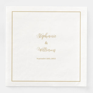 Serviette En Papier Gold White Elegant Simple Nom Mariage Minimal
