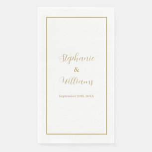 Serviette En Papier Gold White Elegant Simple Nom Mariage Minimal