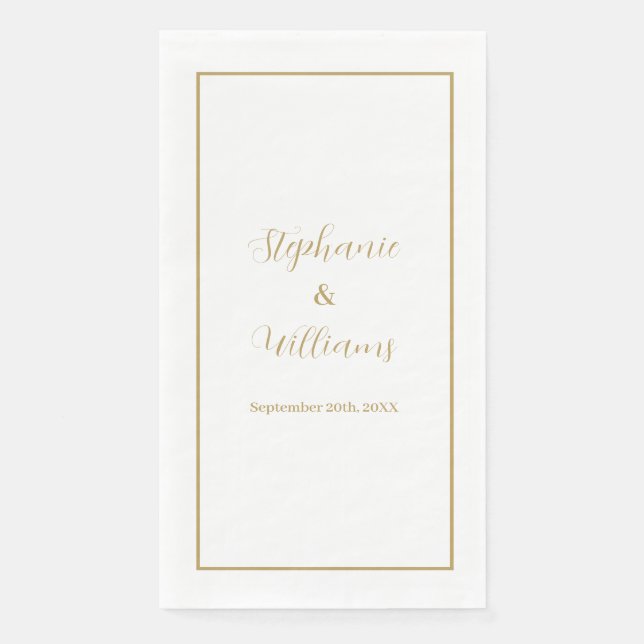 Serviette En Papier Gold White Elegant Simple Nom Mariage Minimal (Devant)