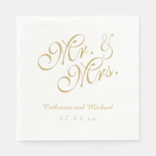 Serviette En Papier Gold White, M. et Mme.   Papier mariage