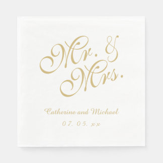 Serviette En Papier Gold White, M. et Mme. | Papier mariage