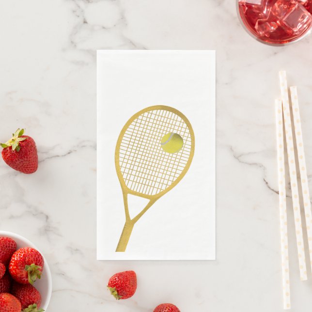 Serviette En Papier Gold White Modern Tennis Ball White Raquette (En situation)