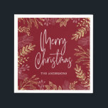 Serviette En Papier Gold Winter Greenery Red Christmas<br><div class="desc">Ajoutez cette serviette élégante à votre événement de vacances. L'hôtel dispose d'une bordure de verdure dorée sur un arrière - plan rouge foncé. Le message "Joyeux Noël" est un texte de style manuscrit tendance. Personnalisez avec votre nom.</div>