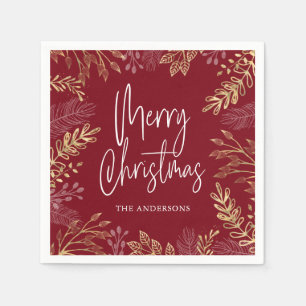 Serviette En Papier Gold Winter Greenery Red Christmas