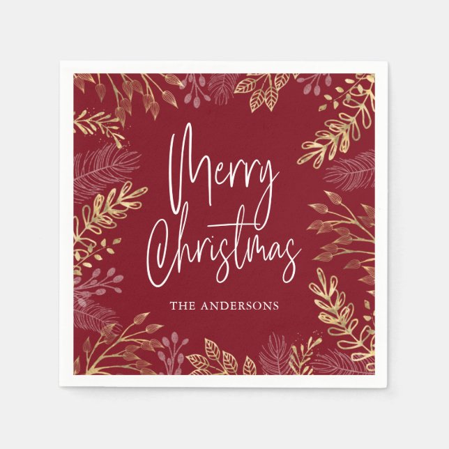 Serviette En Papier Gold Winter Greenery Red Christmas (Devant)