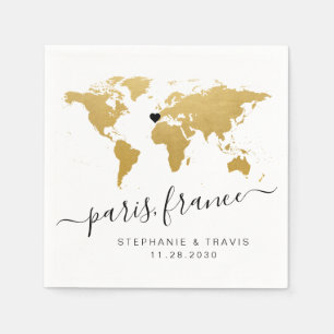 Serviette En Papier Gold World Carte Cartier Destination Douche