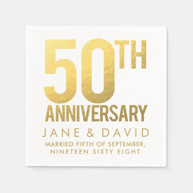 Serviette En Papier Golden 50e anniversaire Mariage papier personnalis (Devant)