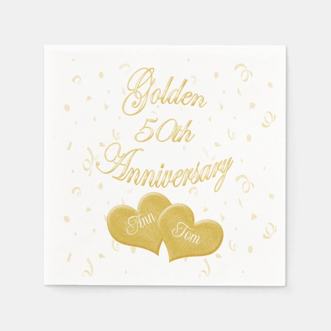 Serviette En Papier Golden 50th Anniversary Customisé (Devant)