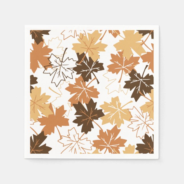 Serviette En Papier Golden Brown Automne Motif Blanc Ver (Devant)