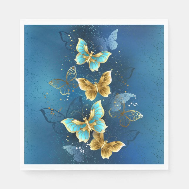 Serviette En Papier Golden butterflies (Devant)