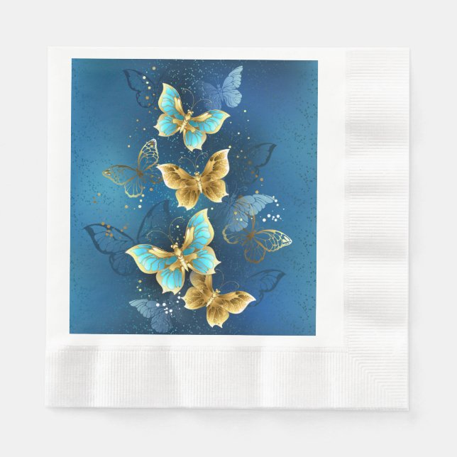Serviette En Papier Golden butterflies (Devant)