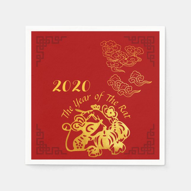 Serviette En Papier Golden Chinese Paper-cut Rat Year 2020 Party PN (Devant)