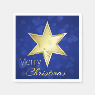Serviette En Papier Golden Christmas Star Blue Bokeh