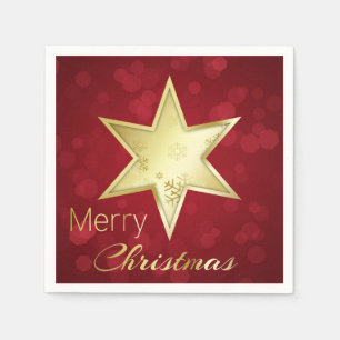 Serviette En Papier Golden Christmas Star Red Bokeh